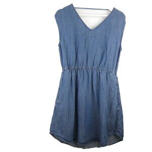 Universal Thread Dress Womens Small Blue Mini Chambray Pockets Elastic Waist